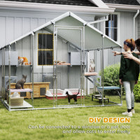 95" Extra Large Metal Outdoor Catio with Waterproof Cover, 2 Resting Boxes, 7 Jumping Platforms, for Multiple Cats
