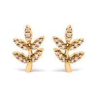 10K Yellow Gold 1/10 Cttw Diamond Accented Leaf and Branch Stud Earrings (H-I Color, I1-I2 Clarity)