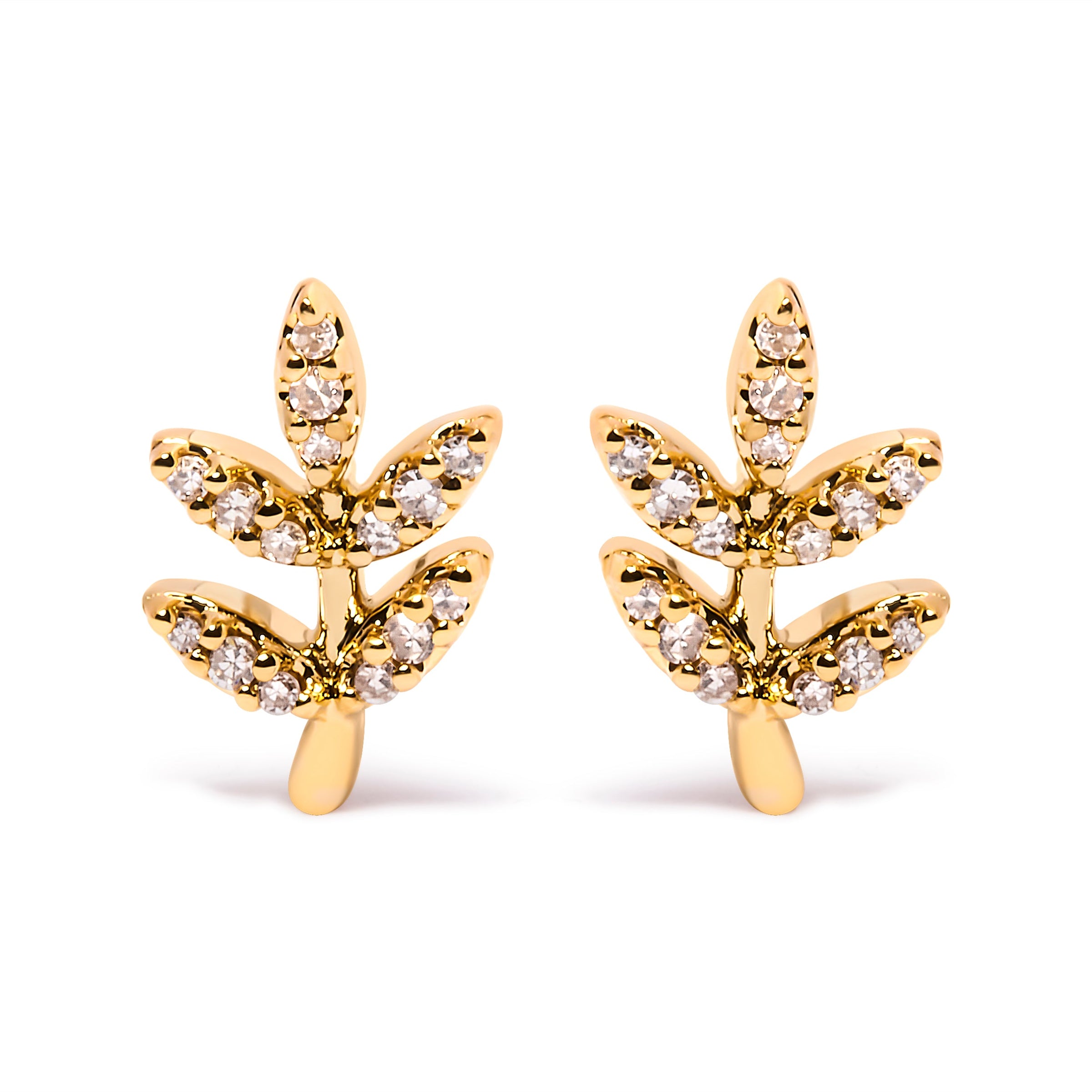 10K Yellow Gold 1/10 Cttw Diamond Accented Leaf and Branch Stud Earrings (H-I Color, I1-I2 Clarity)