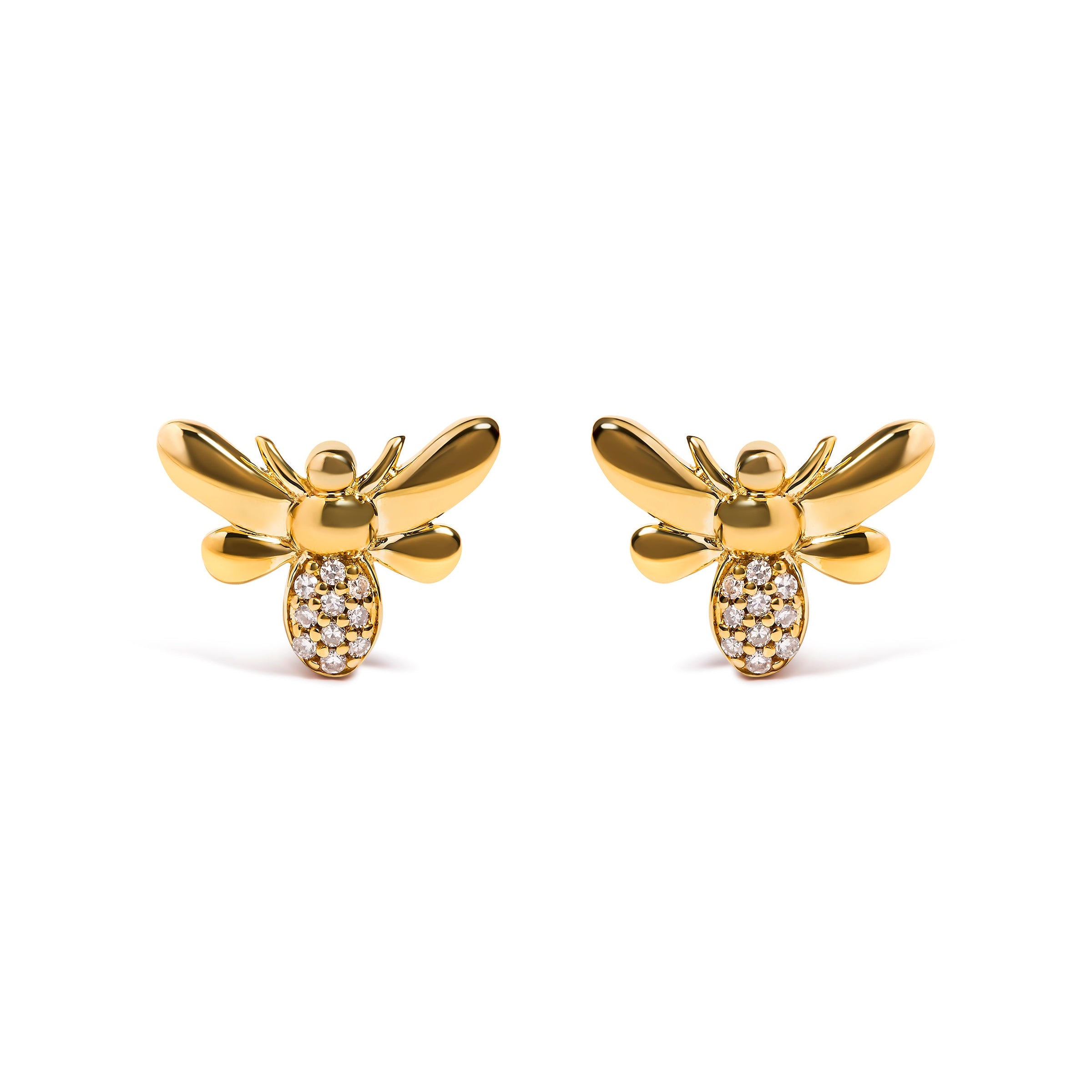 10K Yellow Gold Diamond Accented Bumble Bee Stud Earring (H-I Color, I1-I2 Clarity)