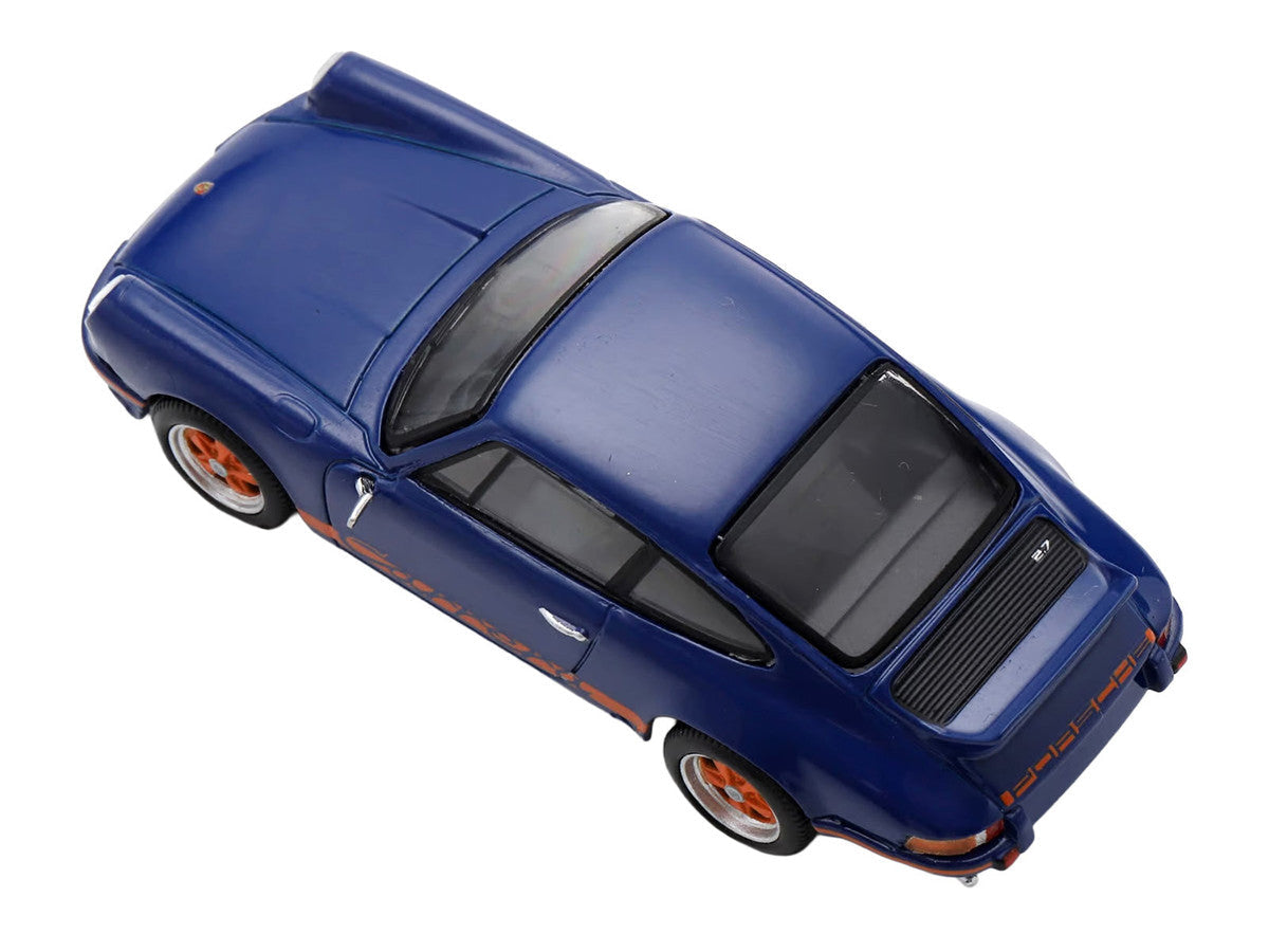 1973 Porsche 911 RS 2.7 Blue with Orange Stripes 1/64 Model Car by Spark