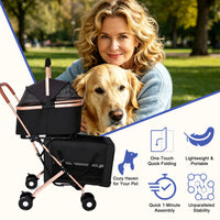 Double Pet Stroller for Dogs and Cats, Foldable Frame, 3-in-1 Convertible Carrier/Tote, Shockproof Wheels, Brake System,