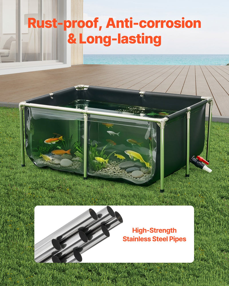 Canvas Fish Pond Above Ground Koi Tank 126.8 Gal With Clear Viewing Panel