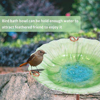 26 Inch Height Glass Birdbath Birdfeeder with Metal Stake Garden Outdoor Green - BIG FRENCHIES