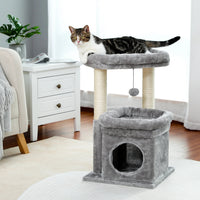 Cozy Gray Cat Tree Condo - 27" Multi-Level Tower with Spacious Perch and Scratching Posts for Kittens and Medium Cats - BIG FRENCHIES