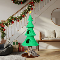 59in Large Tall Christmas Tree Cat Tower With 2 Cat Condos & Scratching Post, Soft Fleece Cat Tree With Teaser Toy & Stu