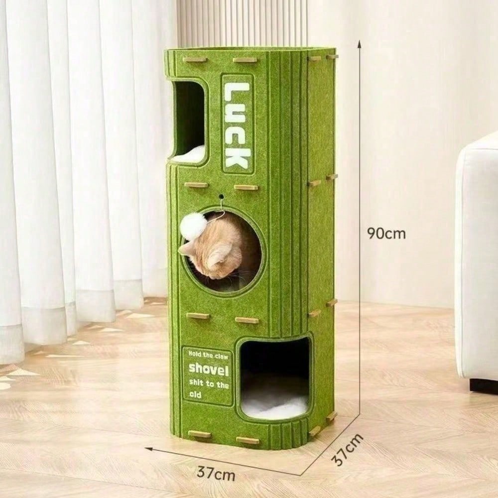 Multi Level Felt Cat Tree House, Vertical Cat Scratcher Tower With Multiple Hideaway Nests, Interactive Hanging Ball Toy