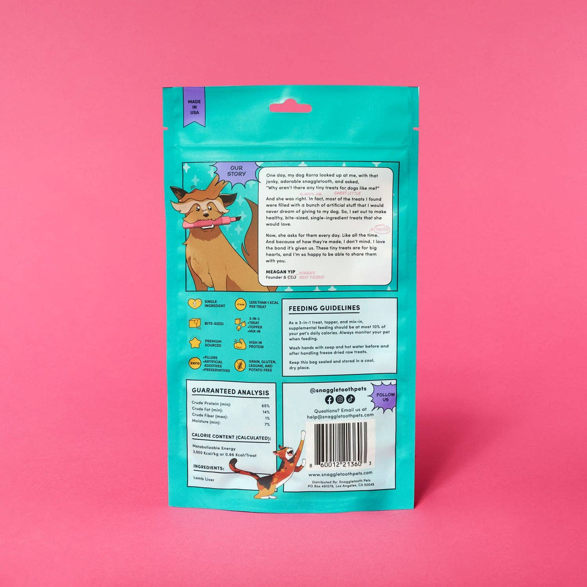 Snaggletooth Pets Freeze Dried Lamb Liver Teeny Tiny Treats for Dogs & Cats, 2.6 oz, Pack of 12