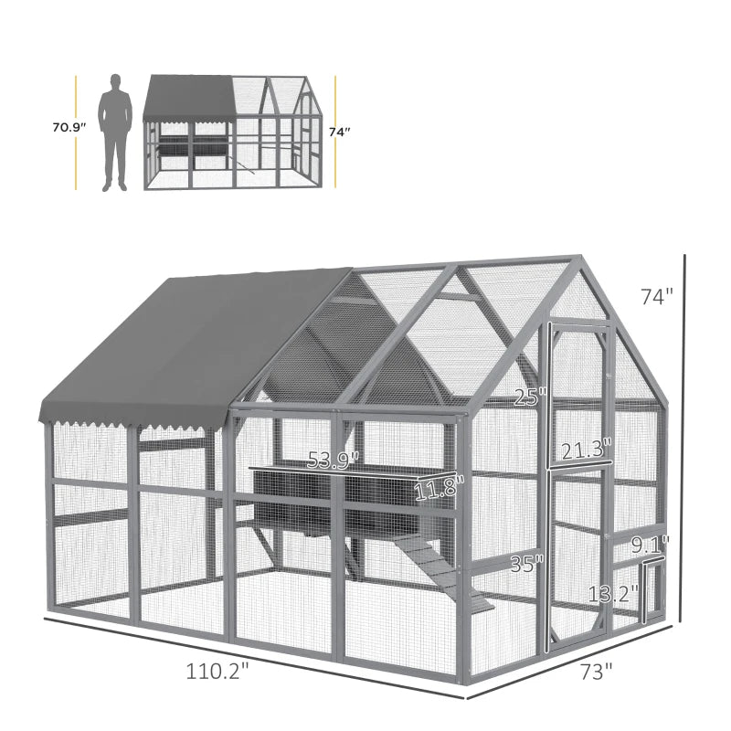 Large Chicken Coop With Nesting Box, Water-Resistant And Anti-UV Cover For 8-12 Chickens, GrayMultiple Packages Shipped.
