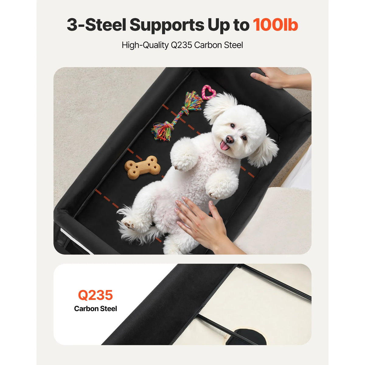Elevated Lounge Dog Bed XL, Foldable Raised Dog Bed Cot For Large Dogs & Cats, Portable Pet Bed With Wheels, 600D Oxford