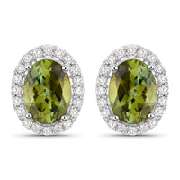 1.92 Carat Genuine Green Tourmaline and White Diamond 14K White Gold Earrings