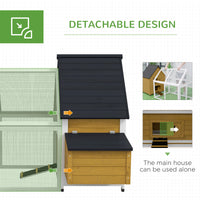 65" Chicken Coop Wooden Chicken House Rabbit Hutch Poultry Cage Hen Pen Backyard with Nesting Box, Ramp, Run, Yellow