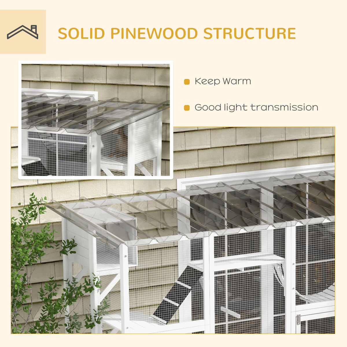 118" Large Outdoor Catio Cat Enclosure with Condos, Bridges & Posts, White