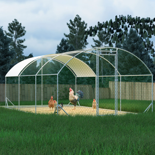 Large Chicken Coop Metal Chicken Run With Waterproof And Anti-UV Cover, Dome Shaped Walk-in Fence Cage Hen House For Out
