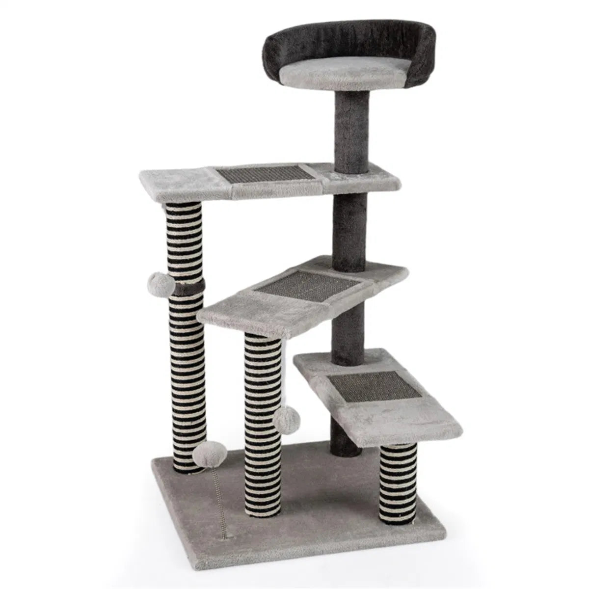 37" tall Cat Stairs with Scratching Mats - 3-Tier Perches, Spring Ball & Dangling Toys for Cats
