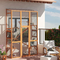 Outdoor Catio Cat Enclosure, Large Wooden Cat House With 6 Jumping Platforms, Scratching Post.For Multiple Packages Ship