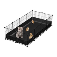 47x24x12" Guinea Pig Cage Small Animal Playpen DIY Metal Pet Enclosure with 20 Panels Waterproof Floor Mat for Hedgehogs