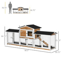 Wooden Rabbit Hutch Bunny Cage Pet Playpen House Enclosure With Double Side Run Boxes, No Leak Tray, Ramp, For Rabbits, 