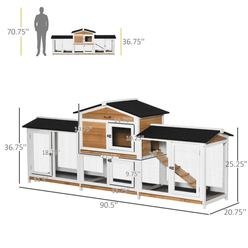 Wooden Rabbit Hutch Bunny Cage Pet Playpen House Enclosure With Double Side Run Boxes, No Leak Tray, Ramp, For Rabbits, 