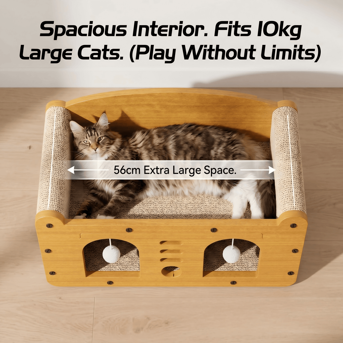 Multi-Style Double-Layer Cat Scratcher House, 2-Tier Large Cat Villa Bed With Corrugated Cardboard, Interactive Hanging 