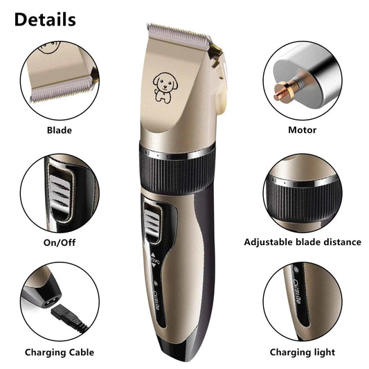 Rechargeable Dog Clippers, Low Noise Pet Shaver Dog Grooming Kit Cordless Professional Dog Hair Trimmer with Comb Scissors for Dogs Cats & Others - BIG FRENCHIES