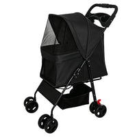 Foldable Pet Stroller for Small Dogs and Cats Under 28 lbs with Multi-Functional Tray, 2 Safety Leashes, Storage Basket 