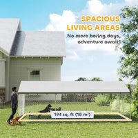 Heavy Duty Outdoor Dog Kennel With Waterproof Roof, 2 Secure Latches, Chain Link Dog Run For Backyard, 20' X 10' X 7'For