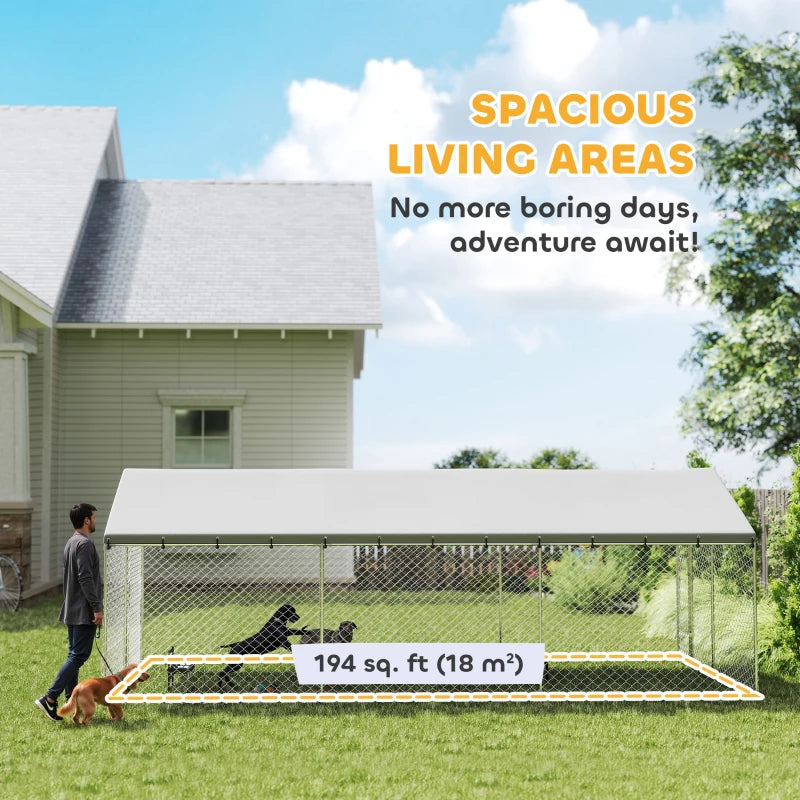 Heavy Duty Outdoor Dog Kennel With Waterproof Roof, 2 Secure Latches, Chain Link Dog Run For Backyard, 20' X 10' X 7'For