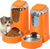 Automatic Cat Feeder & Water Dispenser Set, Steel Bowls, 1 Gallon