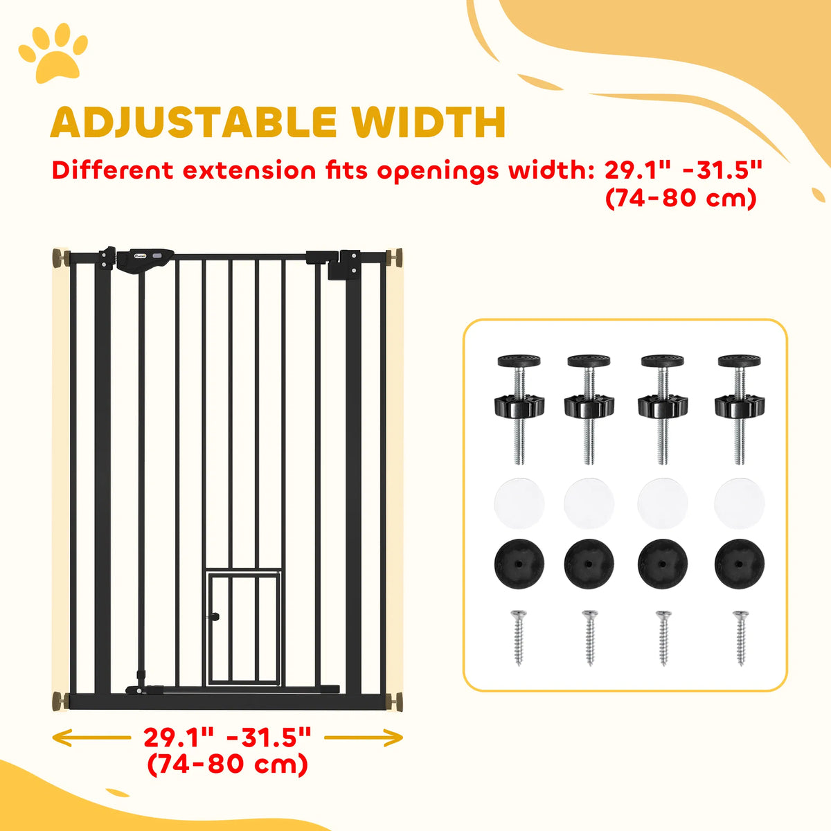 41" Easy Open Indoor Dog Gates for Doorways, House, Stair - Black