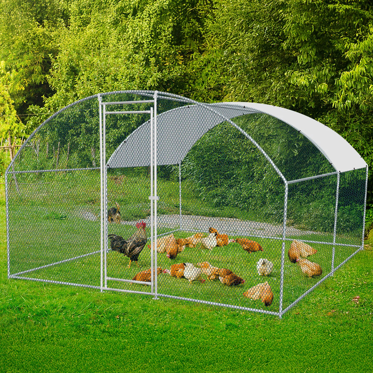 13 x 10 ft Large Metal Chicken Coop, Walk-in Poultry Cage Chicken Hen Run House with Waterproof Cover, Rabbits Cats Dogs