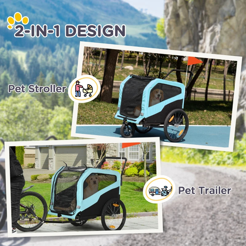 2-in-1 Dog Bike Trailer Pet Stroller Carrier For Large Dogs With Hitch, Quick-release Wheels, Foot Support, Pet Bicycle 
