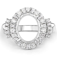 0.83 Carat Genuine White Diamond 14K White Gold Semi Mount Ring - holds 11x9mm Oval Gemstone