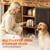 Large Wooden Dog Crate Furniture, Multi-Functional Pet Cage Cabinet with Storage