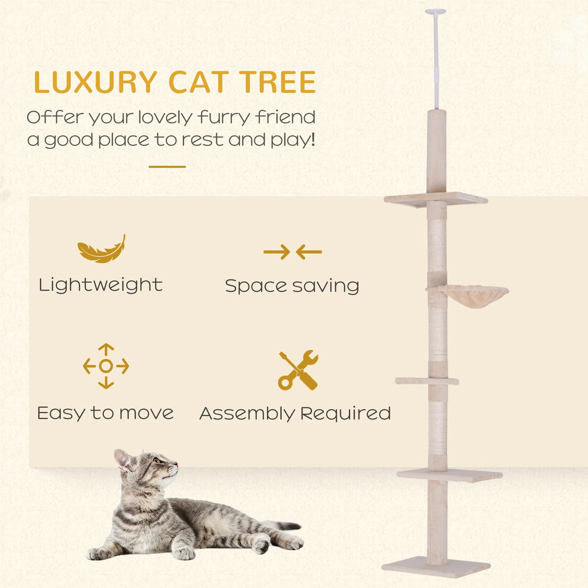 8.5ft Cat Climbing Tree 5-Tier Kitty Activity Center with Scratching Post Beige