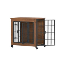 27.2" Dog Crate Furniture with Wheels for Small Dogs, Heavy Duty Dog Kennel Indoor with 2 Doors, Wooden Pet Cage End Tab