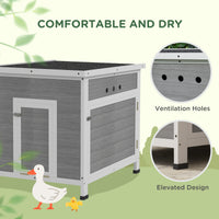 Wooden Duck Coop with Openable Roof, Removable Floor, Double Doors, Ramp, for 2-4 Ducks, Chickens, 25" x 32" x 30"