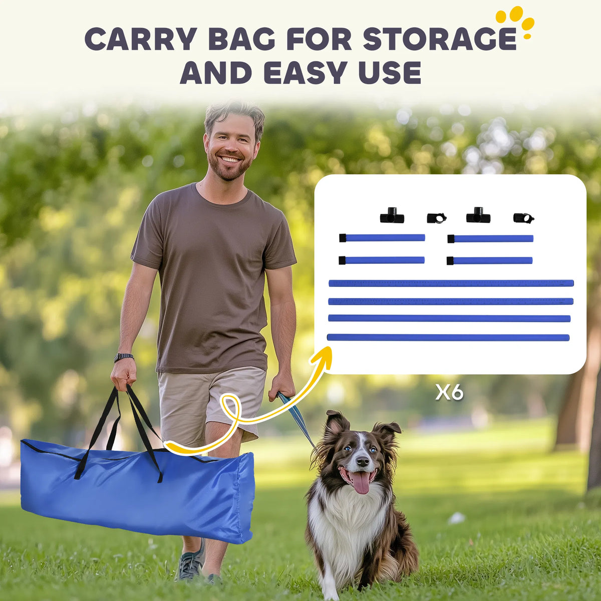 Set of 6 Dog Agility Training Equipment Adjustable Jump Bar Pet Exercise Kit with Carrying Bag (Blue)