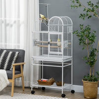 55" Large Parrot Cage with Toy Hooks Above Top Bird Perch, Tray, Food Cups, Rolling Stand, Bird Cage for Cockatiels, Par