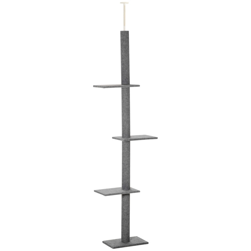 PawHut Floor-to-Ceiling Cat Tree Cat Climbing Tower With Sisal-Covered Scratching Posts Natural Cat Tree Activity Center