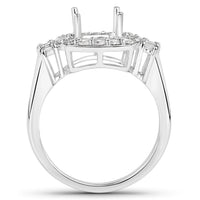 0.73 Carat Genuine White Diamond 14K White Gold Semi Mount Ring - holds 8x8mm Cushion Gemstone