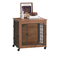 27.2" Dog Crate Furniture with Wheels for Small Dogs, Heavy Duty Dog Kennel Indoor with 2 Doors, Wooden Pet Cage End Tab