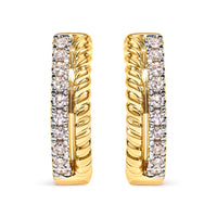 10K Yellow Gold 1/10 Cttw Diamond and Rope Twist Huggy Hoop Earrings (H-I Color, I1-I2 Clarity)