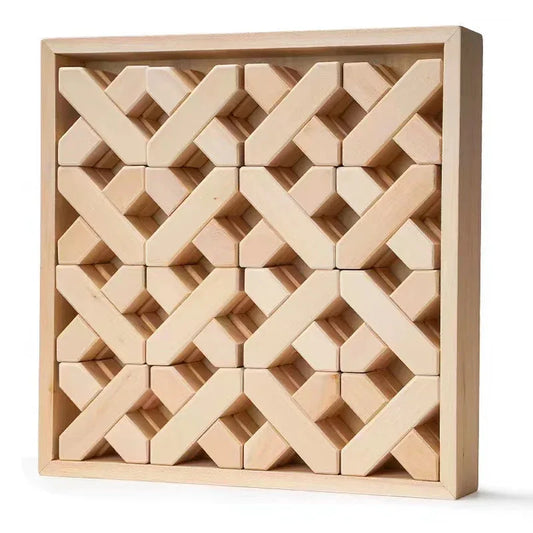 32-Piece Wooden X-Shape Building Blocks Set with Storage Tray - BIG FRENCHIES