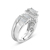 Sterling Silver 1.0 Cttw Diamond Composite Head Bridal Engagement Ring Set