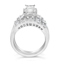 Sterling Silver 1.0 Cttw Diamond Composite Head Bridal Engagement Ring Set