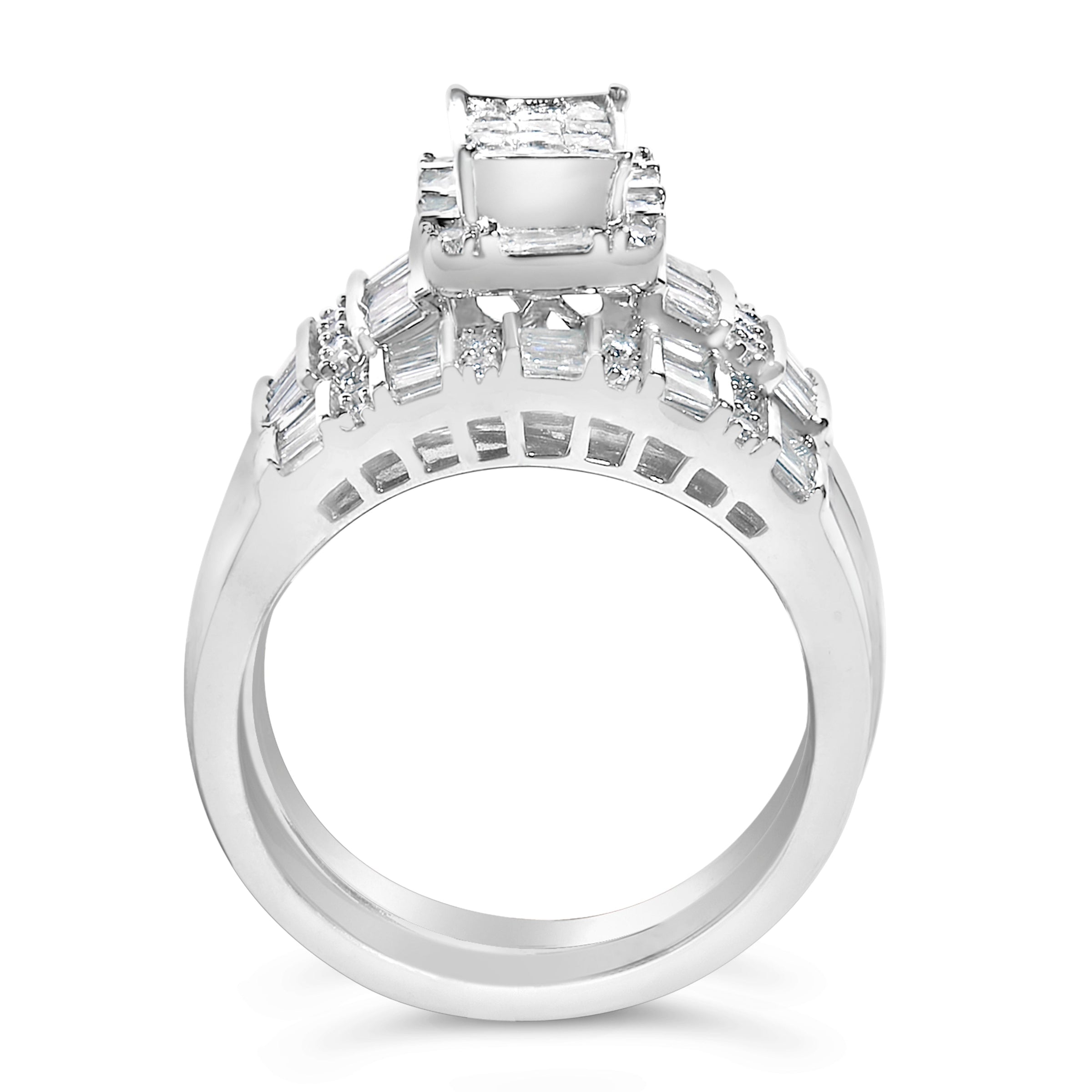 Sterling Silver 1.0 Cttw Diamond Composite Head Bridal Engagement Ring Set