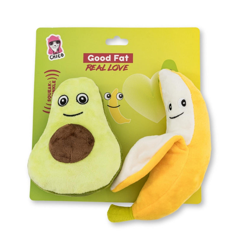 Avocado & Banana Plush Dog Toy Gift Set – with Squeaker & Crinkle Paper for Fun Play - BIG FRENCHIES