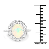 1.73 Carat Genuine Ethiopian Opal & White Topaz .925 Sterling Silver Ring