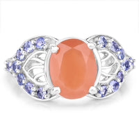 3.06 Carat Genuine Peach Moonstone and Tanzanite .925 Sterling Silver Ring